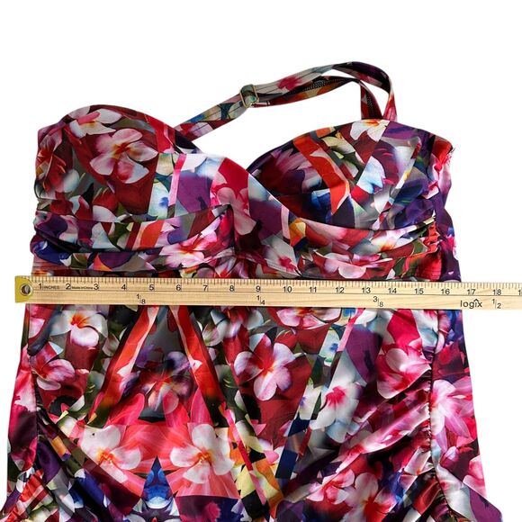 Swimsuits for All Shore Line Multicolor Floral Backles Neck Strap Swim Dress 18 - Picture 6 of 7